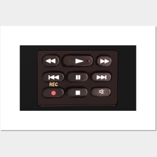Remote control buttons press play, rewind, fast forward, record, pause or mute Posters and Art